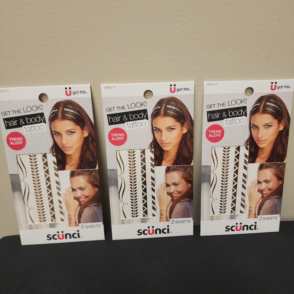 Scunci Hair & Body Temporary Tattoos 3 Of Same Design 2 Sheets Each Pack =6 Pack